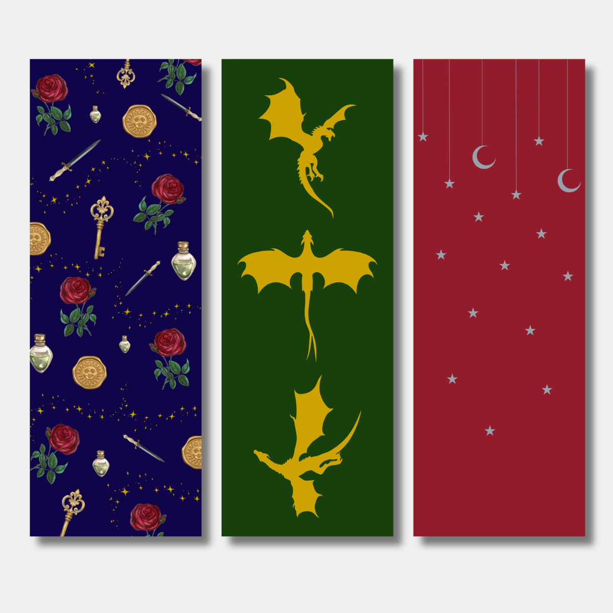 The Fated Collection Bookmark Set - Romantasy Reader Bookmarks | Dragon, Dagger & Rose Aesthetic (Set of 3)
