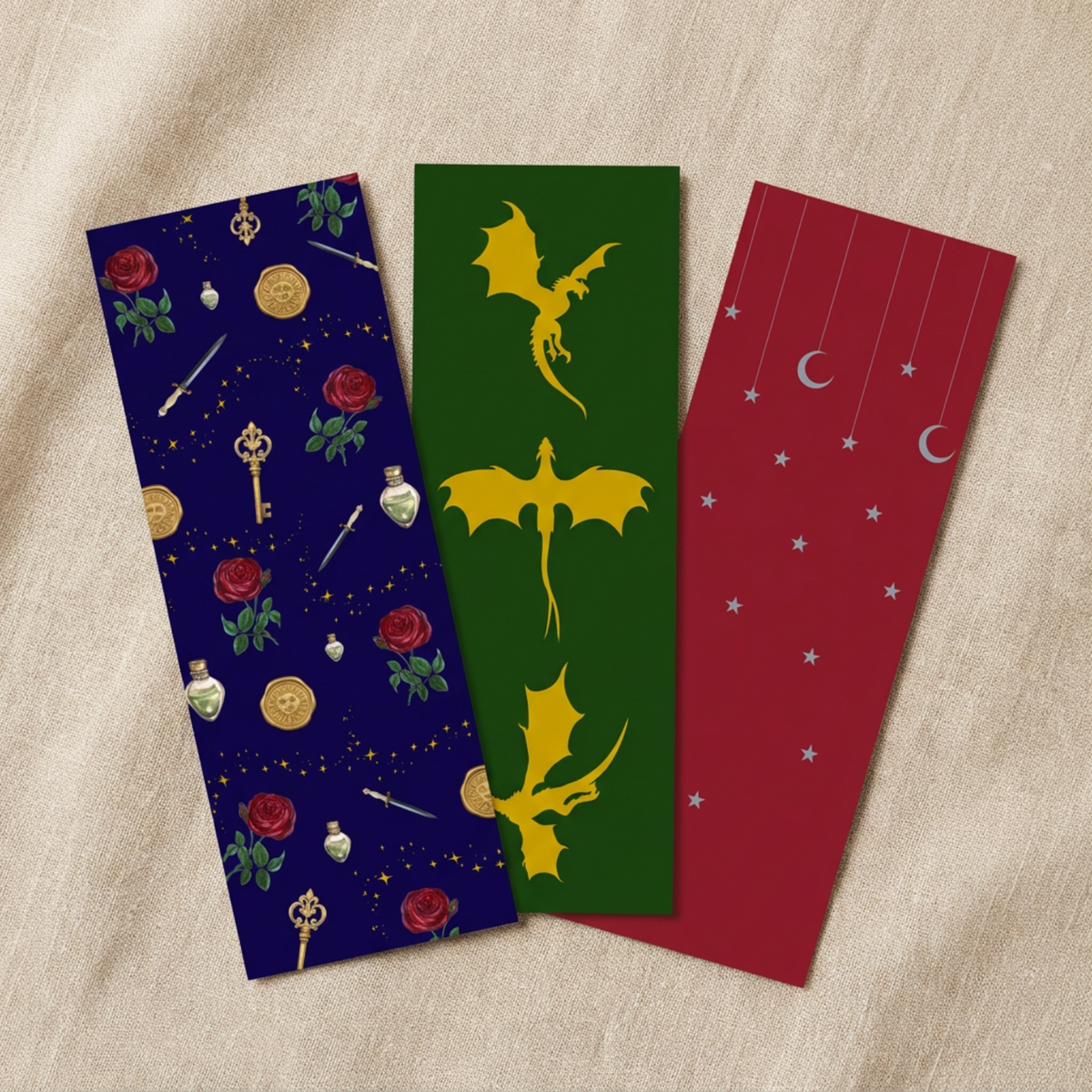 The Fated Collection Bookmark Set - Romantasy Reader Bookmarks | Dragon, Dagger & Rose Aesthetic (Set of 3)